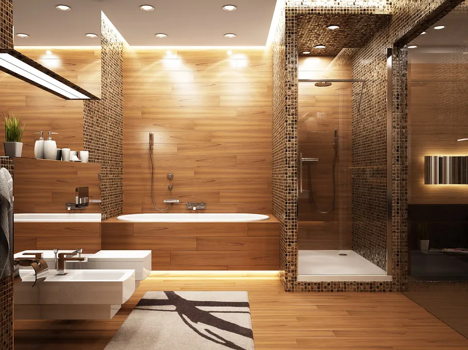Modern apartment bathroom with walk-in shower in Dubai